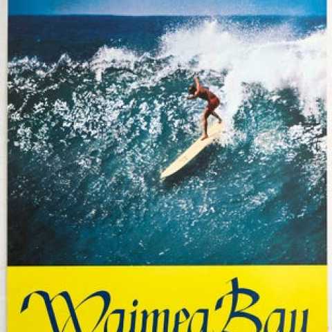 Waimea Bay Surfing Hawaii AntikBar.co.uk Vintage Poster Auction 1 August