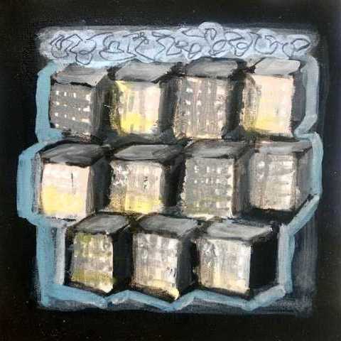 Lockdown mixed media on canvas, 28 x 28cm