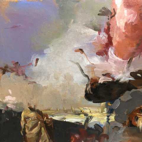  Charlotte Snook, Tiepolo Skies Pink and Gold, oil on board, 16 x 18cm