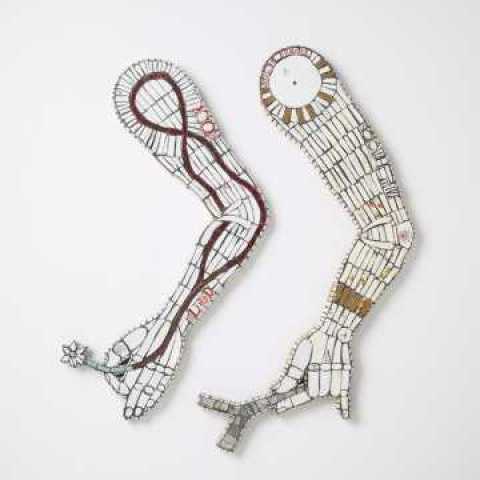 two mosaic arms made from reclaimed ceramic