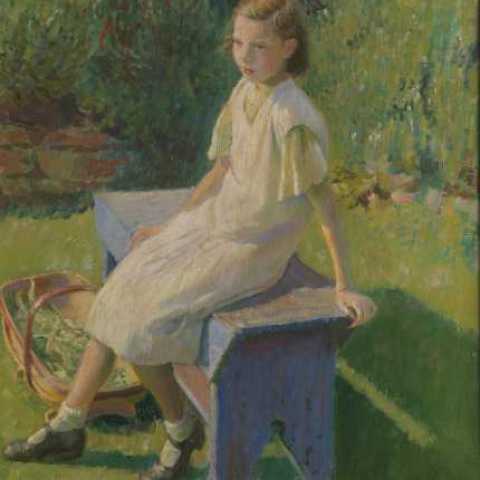 HAROLD HARVEY The Garden Seat 1938 oil on canvas 51x46cm