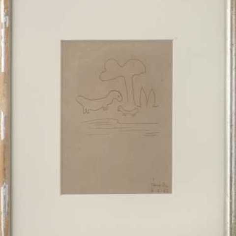 Tarsila do Amaral, Dois bichos antropofágicos à beira d'água, 1952, Ink on paper, 17.7x11.4cm