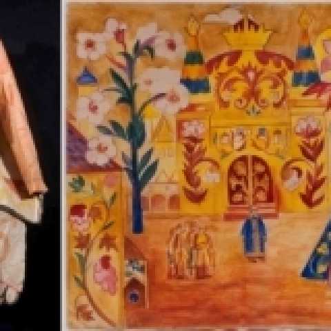Mikhail Larionov, Costume For The Ballet “Chout”, 110 x 65cm, 1921 Natalia Gontcharova, Stage design for the opera Le Coq d′Or, Watercolor on paper, 56 x 73 cm, 1914
