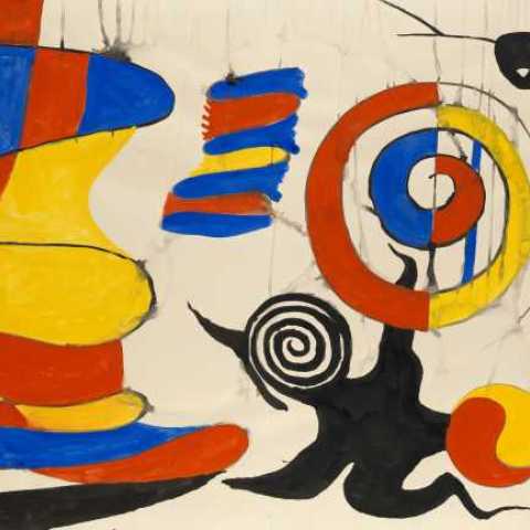 Alexander Calder,The yellow shock absorber, 1969, Gouache and Watercolour on Paper. Courtesy Gilden’s Art Gallery. 
