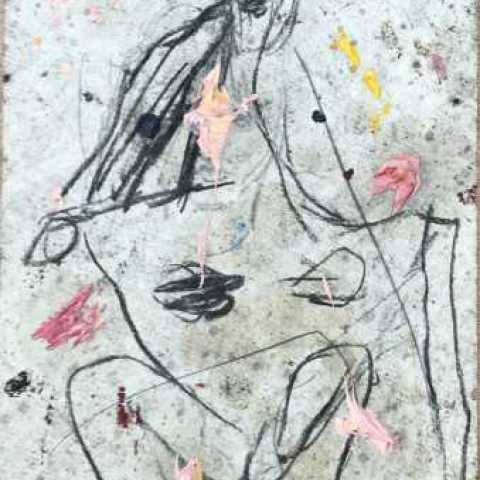 (James Drinkwater) 'Tahitian Bather' (Study) (2017), Charcoal, Oil and Studio Patina on Paper, 53x40cm
