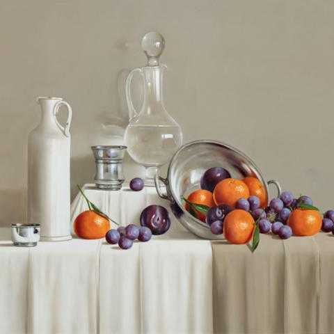 Tony De Wolf - Turned Silver Bowl with Tangerines and Grapes