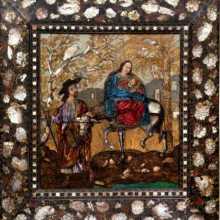 Flight into Egypt Mexico, oil and mother-of-pearl on wooden panel