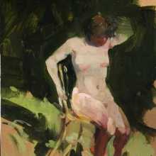 Charlotte Snook, Marthe Bonnard in the Garden, oil on board, 15cm x 13cm