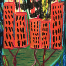 Elina Flyrin, Calling from the Third Floor, Oil pastel on paper