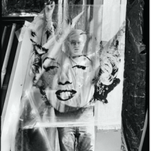 William John Kennedy 'Warhol Holding Marilyn Acetate'. Courtesy Woodbury House Gallery  