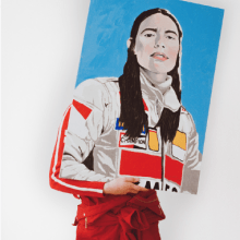 Frances Wilks Image: Self portrait by Frances Wilks   Photography by Coco Capitán Painting: If everything seems under control, you are not going fast enough, 2017, Acrylic on canvas,  59 x 84 cms.