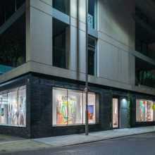Night time exterior view of the gallery